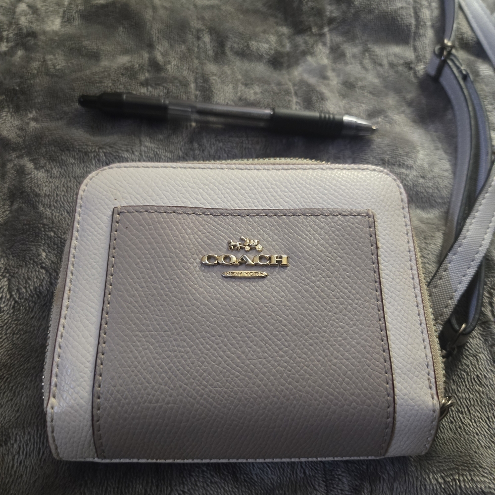 COACH Colorblock Leather Tri Fold Wallet With Crossbody Strap
